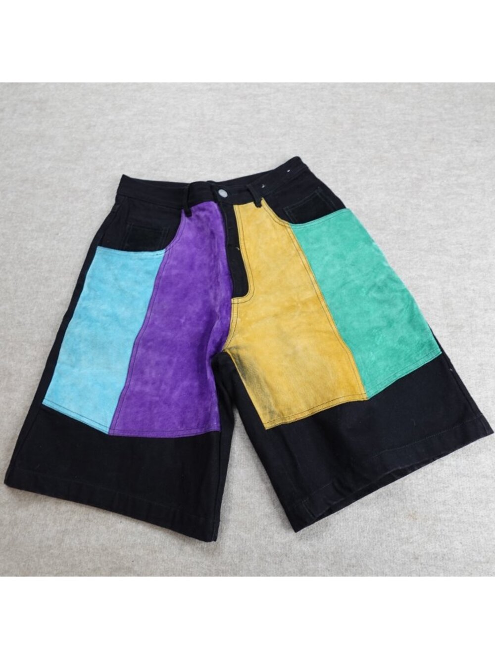 Machine Jeans Mens Shorts 29 Black Denim Colorblock Suede 10" in 90s Vintage